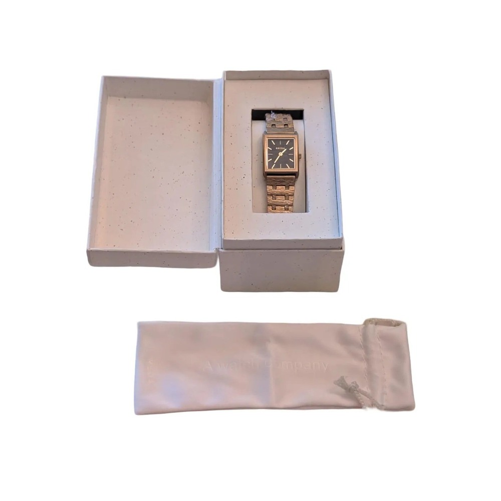 Breda Revel Watch 1754d 20mm Gold Black Square Dial Textured Bracelet NIB $185 - Picture 6 of 9